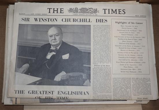 A collection of cricket books and original Churchill newspapers